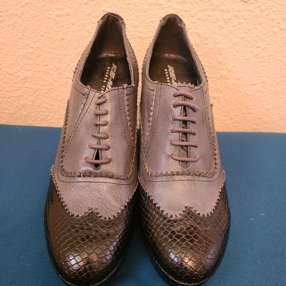 Re-mix Vintage Shoes Black/Grey Faux Snakeskin Wedge Reproduction Vintage Size 6 - Picture 3 of 5